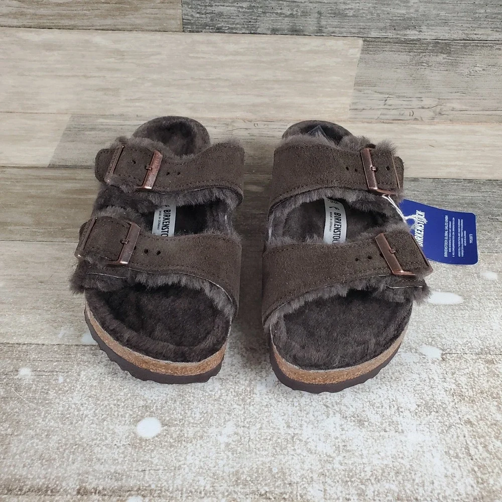 Birkenstock Arizona Shearling Womens Sandals Sz 4 Mocca Suede Leather Slip‎ On
